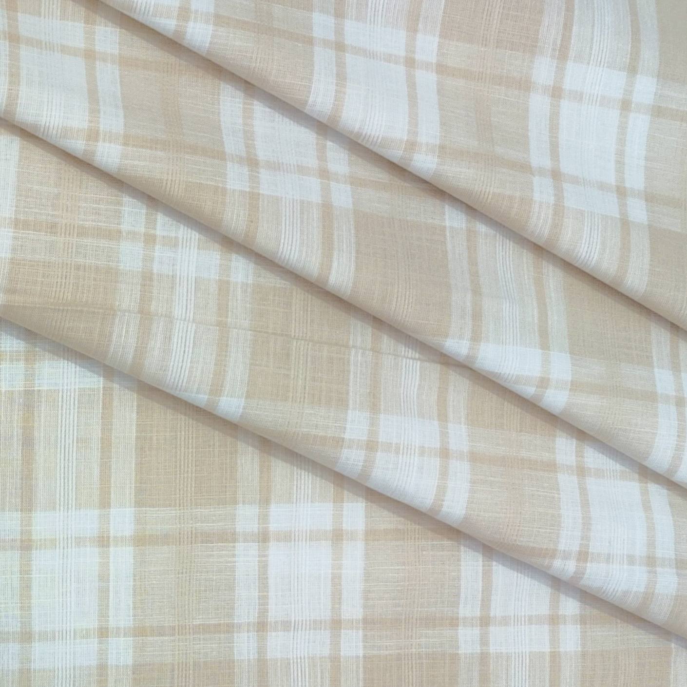 Shirt Fabric ManTire 100% Cotton Broad Check Colour Parchment Beige